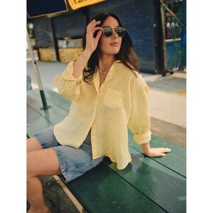 Nelle Atelier The Chacha Oversized Button Down Shirt Top Linen Butter M 284439